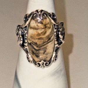 Carolyn Pollack Sterling Silver Picture Jasper Scroll Southwestern Ring 8.25 NEW